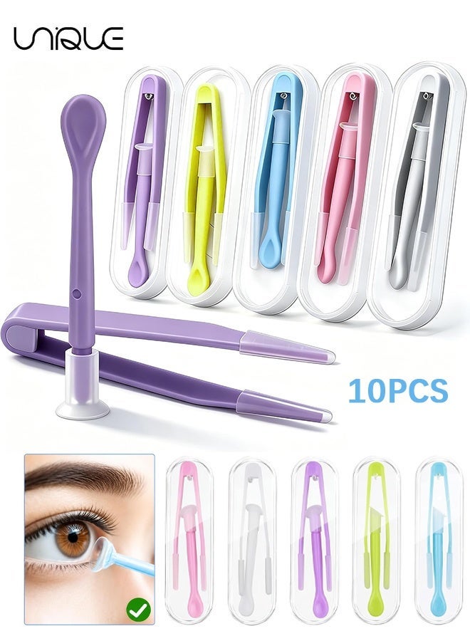 Unique 10 Pieces Contact Lens Tweezer Case, Travel Tweezers and Suction Stick Contact Lenses Inserter Remover (5 Colors) Contact Lens Remover Plunger Holder Inserter Remover for Hard Lenses - Image 1