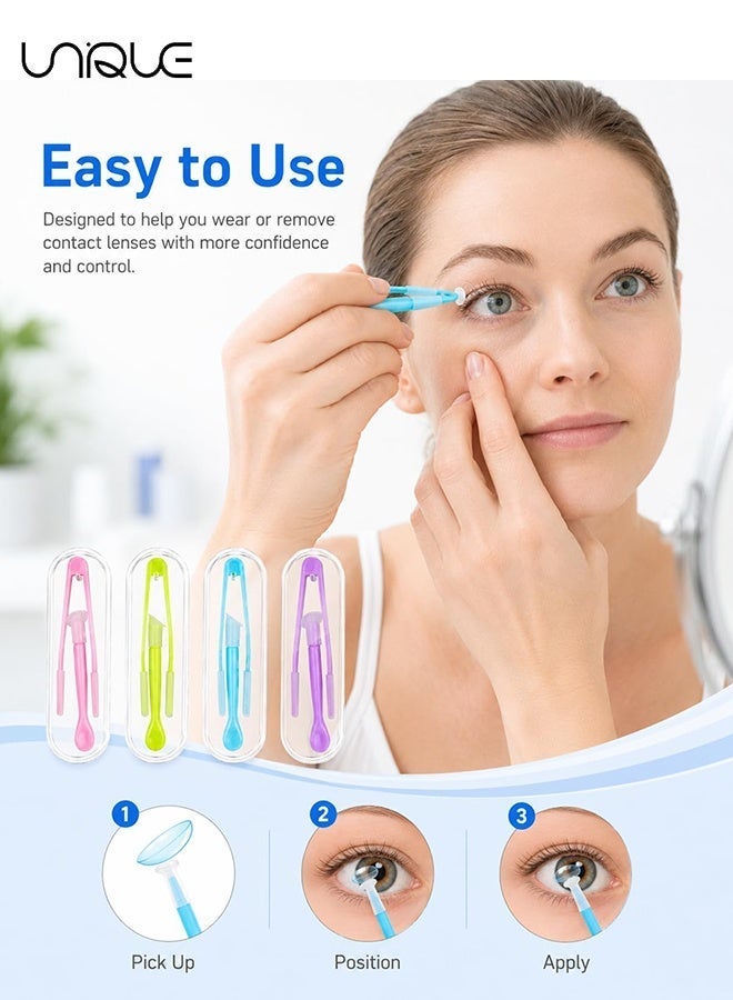 Unique 10 Pieces Contact Lens Tweezer Case, Travel Tweezers and Suction Stick Contact Lenses Inserter Remover (5 Colors) Contact Lens Remover Plunger Holder Inserter Remover for Hard Lenses - Image 5