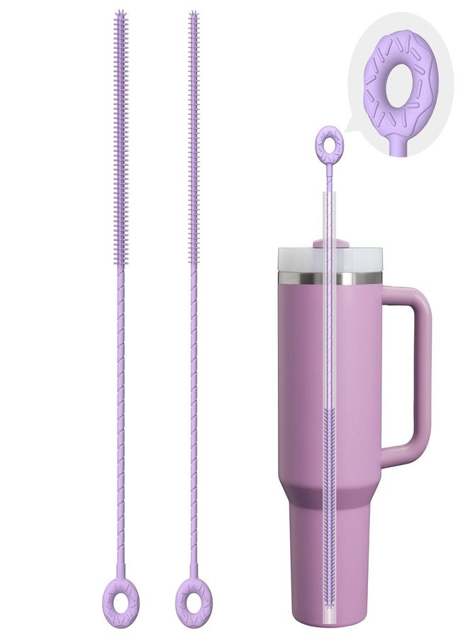 VOGOGE 2 Pcs Silicone Straw Cleaner Brush, Extra Long Cleaning Brushes for Straws, 6mm&9mm, Purple - Image 1