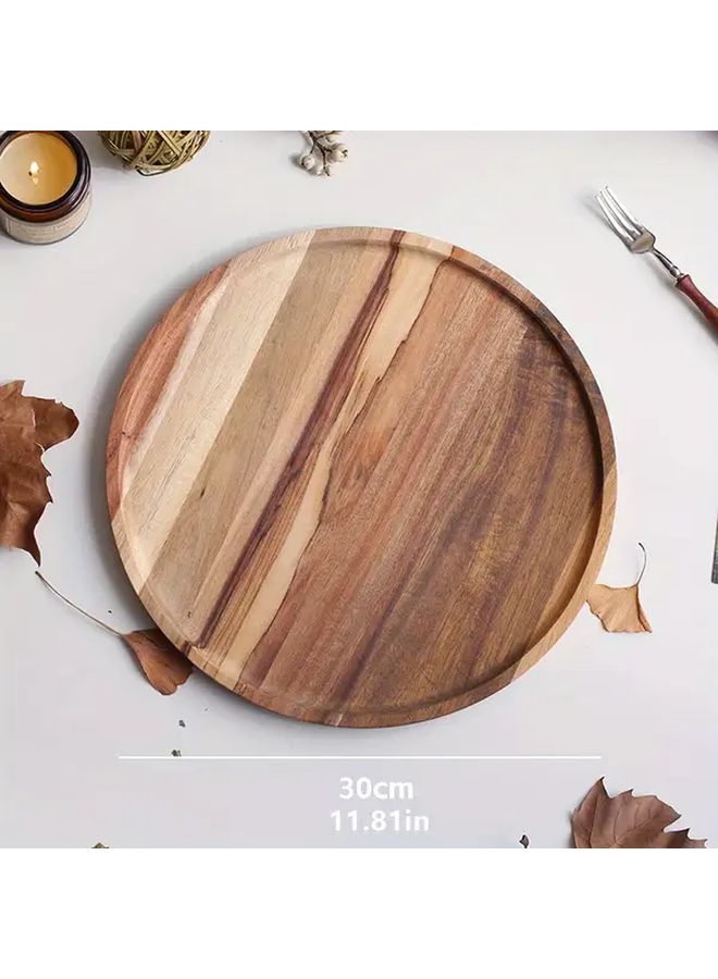 Rustic Round Acacia Wood Serving Tray 8 Inches Natural Finish Home Decor - Image 3
