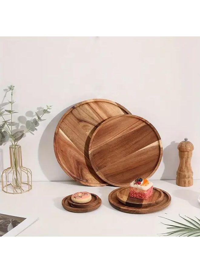 Rustic Round Acacia Wood Serving Tray 8 Inches Natural Finish Home Decor - Image 1