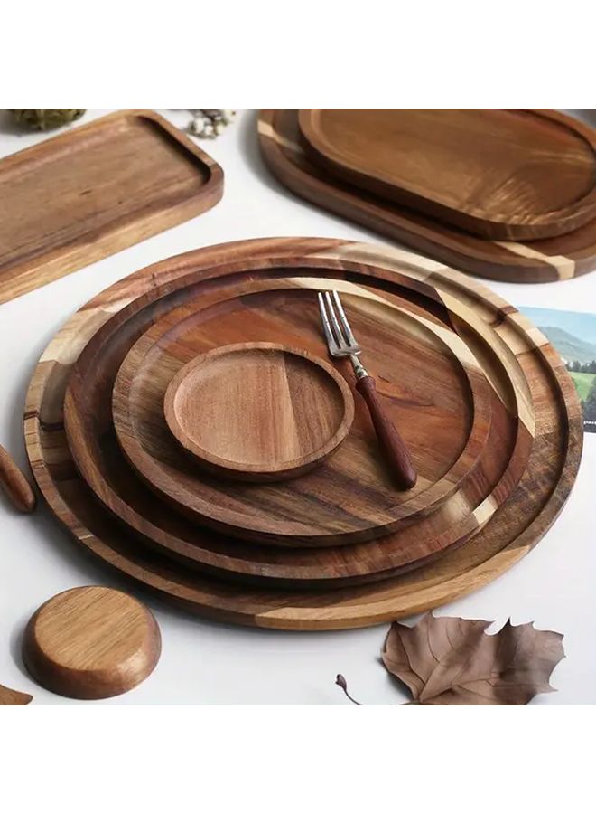 Rustic Round Acacia Wood Serving Tray 8 Inches Natural Finish Home Decor - Image 2