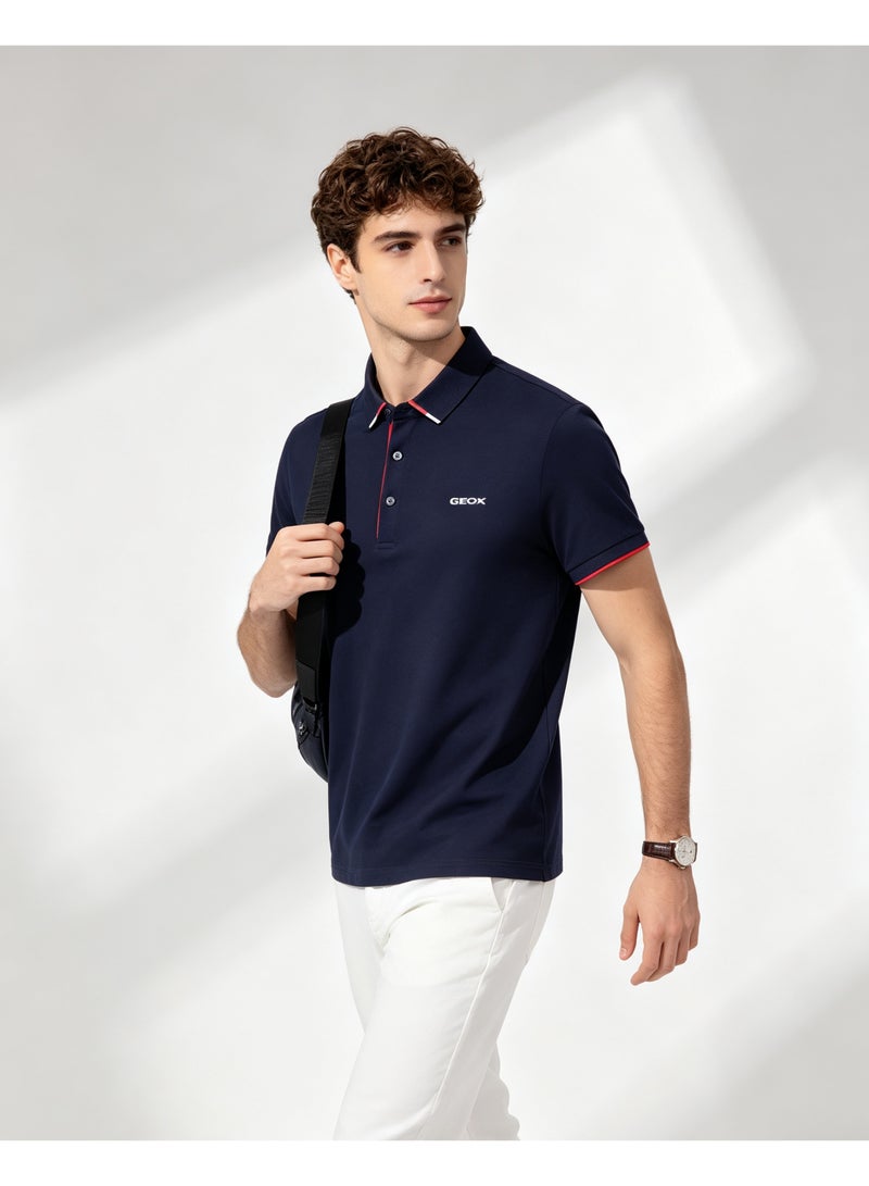 GEOX Men Short Sleeve Collared Polo Shirt Corporate Office Formal Business Top Navy Dark Blue - Image 2