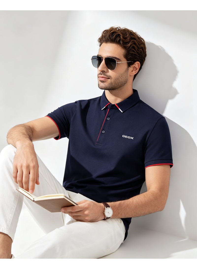 GEOX Men Short Sleeve Collared Polo Shirt Corporate Office Formal Business Top Navy Dark Blue - Image 4