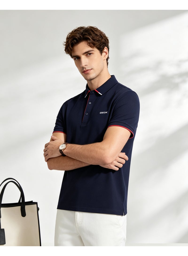 GEOX Men Short Sleeve Collared Polo Shirt Corporate Office Formal Business Top Navy Dark Blue - Image 5