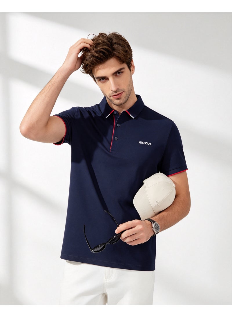 GEOX Men Short Sleeve Collared Polo Shirt Corporate Office Formal Business Top Navy Dark Blue - Image 3