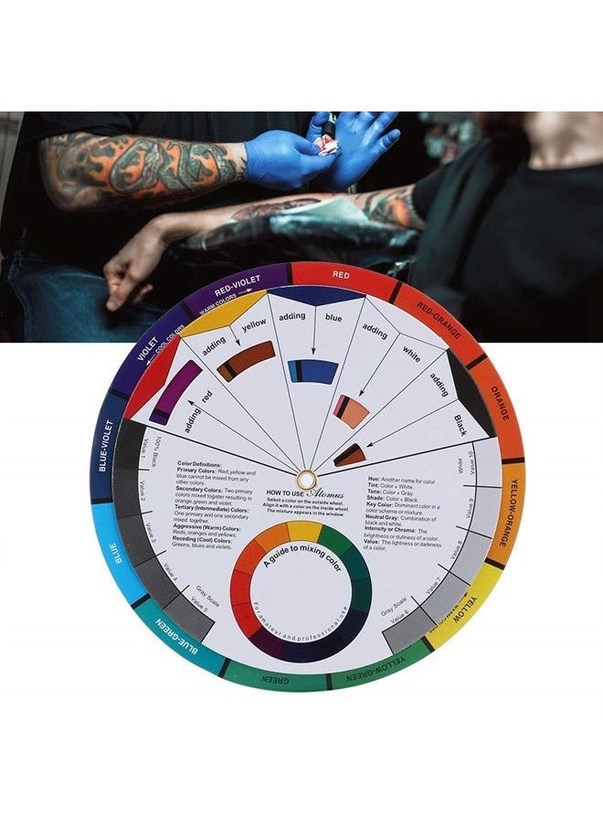 Unibell - Color Wheel, Color Mixing Learning Guide Art Class Tool Color Wheels Tattoo Ink Color Wheel Diagram Tattoo Pigment Mix Color Guide for Permanent Eyebrow Lips Tattoo - Image 1