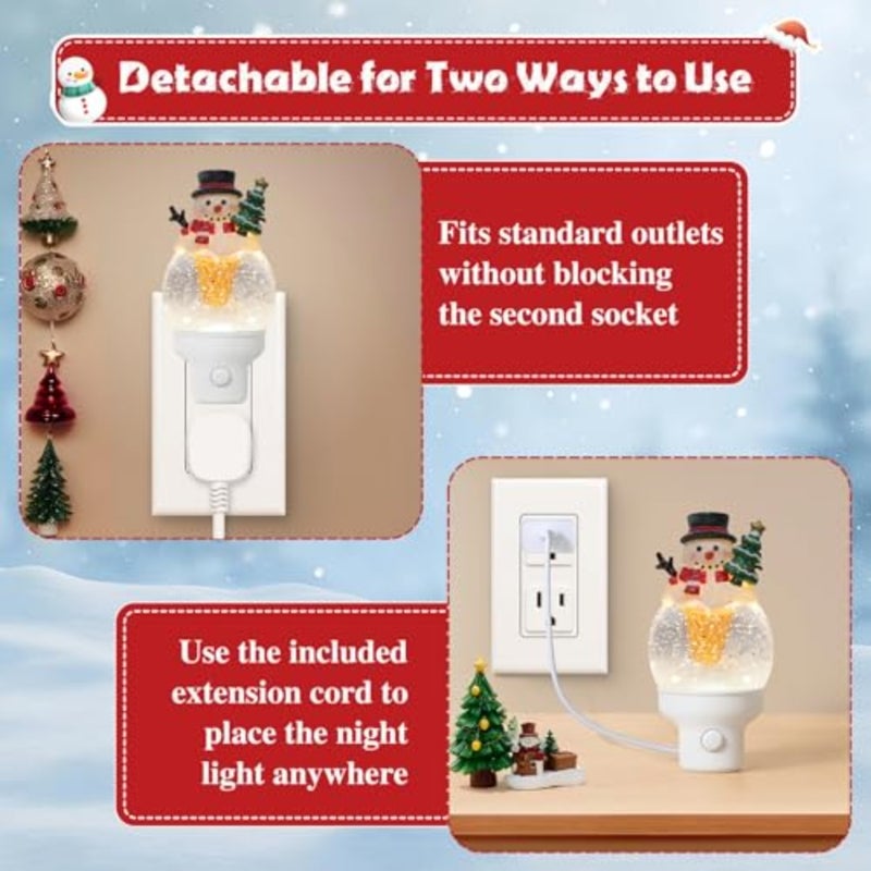 Christmas Night Light Plug into Wall Glitter Water Nightlight with USB/Outlet Options, Christmas Decorative Nightlight for Bedroom Holiday Decorations Gifts - Image 5