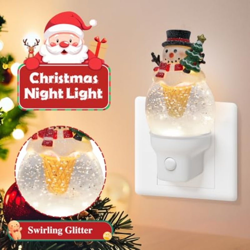 Christmas Night Light Plug into Wall Glitter Water Nightlight with USB/Outlet Options, Christmas Decorative Nightlight for Bedroom Holiday Decorations Gifts - Image 2