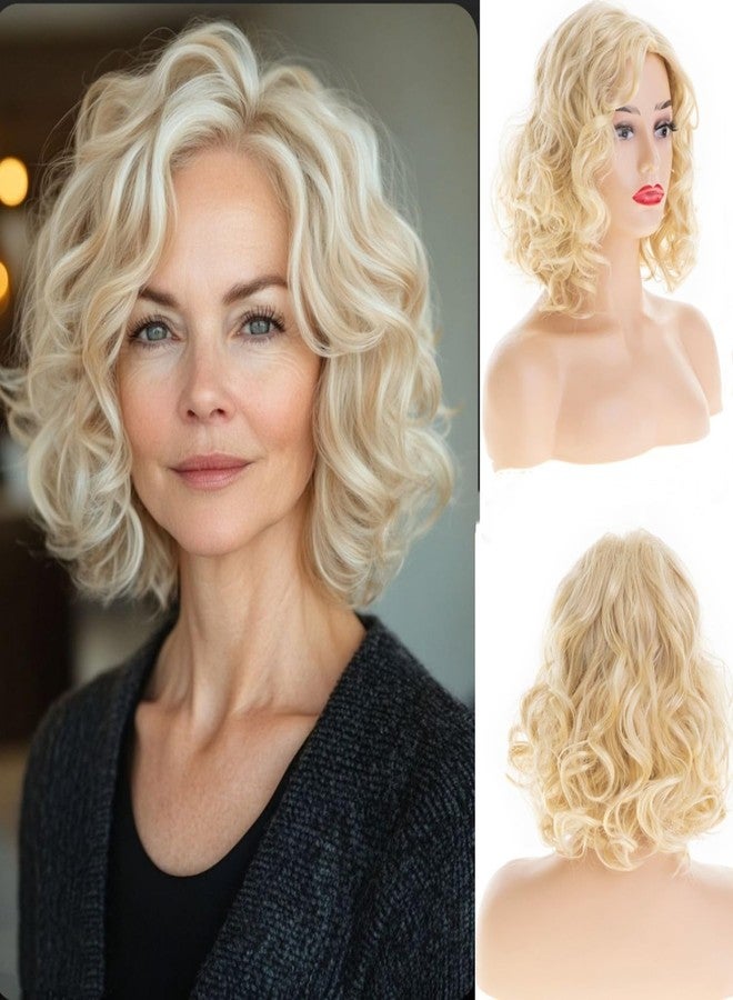 Wiwige Short Blonde Wavy Wigs for Women Light Blonde Shoulder Length Curly Bob Wig Synthetic Side Part Anime Cosplay Costume Hair - Image 1