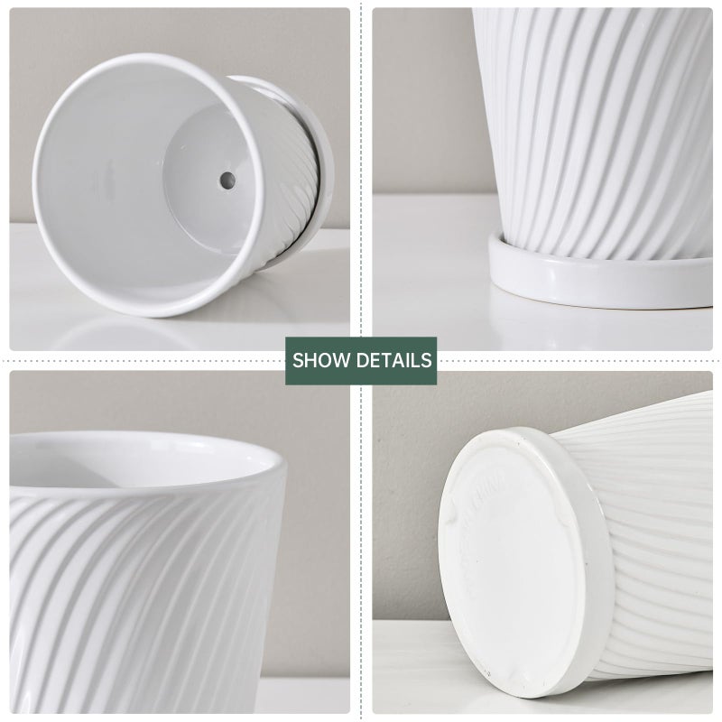 Ton Sin Plant Pots,White 6 Inch Flower Pots for Plants,Ceramic Planter with Drainage Holes,Indoor Planter Pots with Saucer,Outdoor Garden Pots (White, 4 Pack) - Image 4