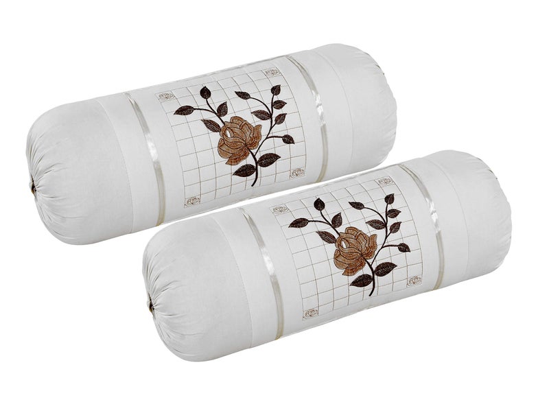 Rj Products Microfiber Rose Embroidery Bolsters Covers Set of 2 Piece (White) - Image 3
