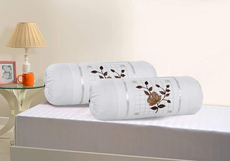 Rj Products Microfiber Rose Embroidery Bolsters Covers Set of 2 Piece (White) - Image 2