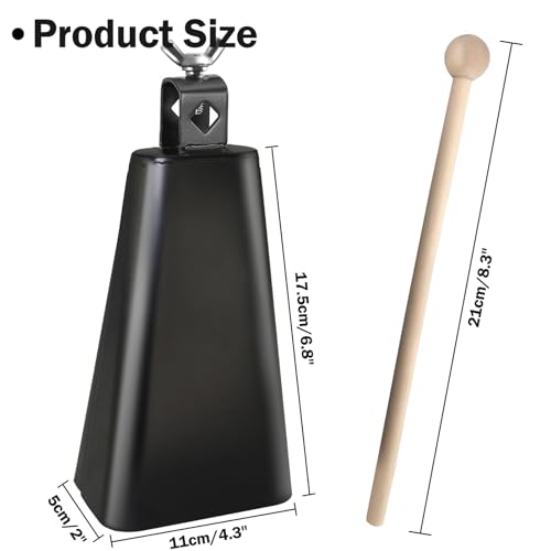 GOGHOST Steel Cowbell with Stick, Noise Makers Hand Metal Percussion Cow Bells for Drum Set (8") - Image 2