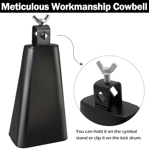 GOGHOST Steel Cowbell with Stick, Noise Makers Hand Metal Percussion Cow Bells for Drum Set (8") - Image 3