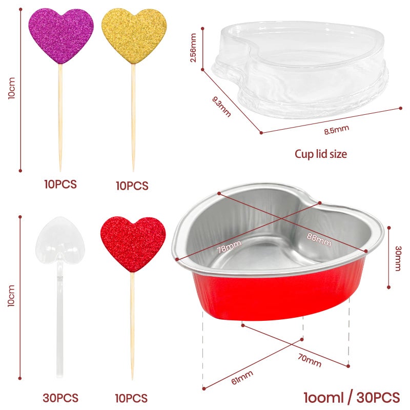 Lovinland Heart Shaped Cake Pans Valentines Aluminum Mini Cake Pans with Lids for Baking 30 Packs 3.4 Ounces Disposable Cupcake Cup Pan Baking Pans for Valentine Mother's Day Wedding Birthday Baking Supplies - Image 3