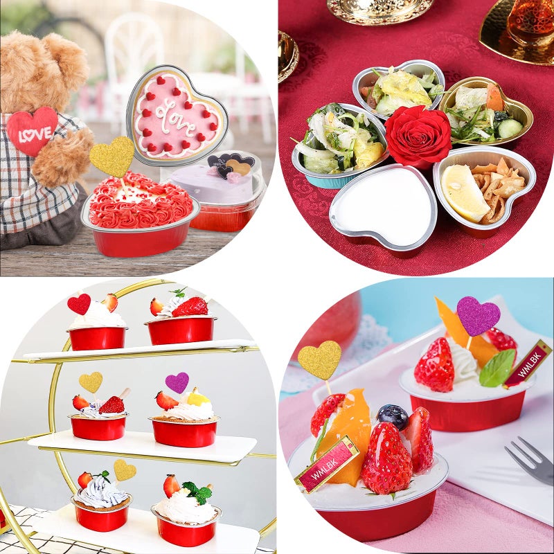 Lovinland Heart Shaped Cake Pans Valentines Aluminum Mini Cake Pans with Lids for Baking 30 Packs 3.4 Ounces Disposable Cupcake Cup Pan Baking Pans for Valentine Mother's Day Wedding Birthday Baking Supplies - Image 5