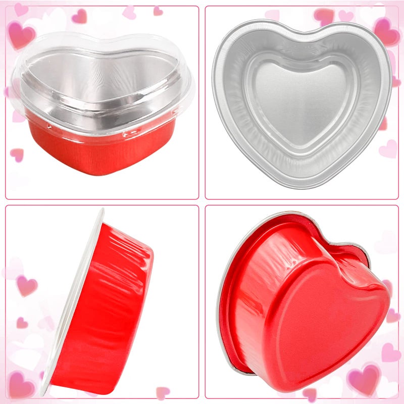 Lovinland Heart Shaped Cake Pans Valentines Aluminum Mini Cake Pans with Lids for Baking 30 Packs 3.4 Ounces Disposable Cupcake Cup Pan Baking Pans for Valentine Mother's Day Wedding Birthday Baking Supplies - Image 4