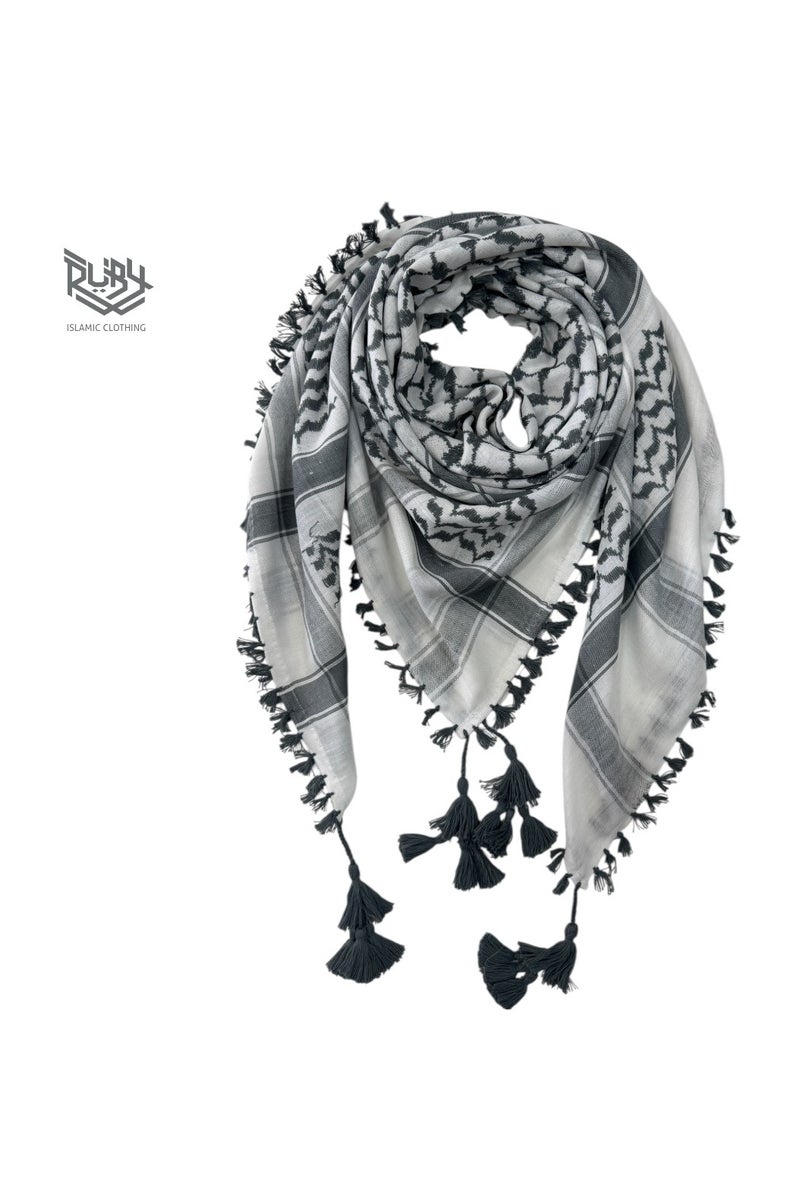 روبي للملابس الإسلامية شاح قام شماغ كوفية تقليدي للرجال | غطاء رأس ولف وجه في صحراء الشرق الأوسط | إكسسوار ثقافي عربي – متعدد الاستخدامات وخفيف الوزن (أبيض وأسود) - Image 1