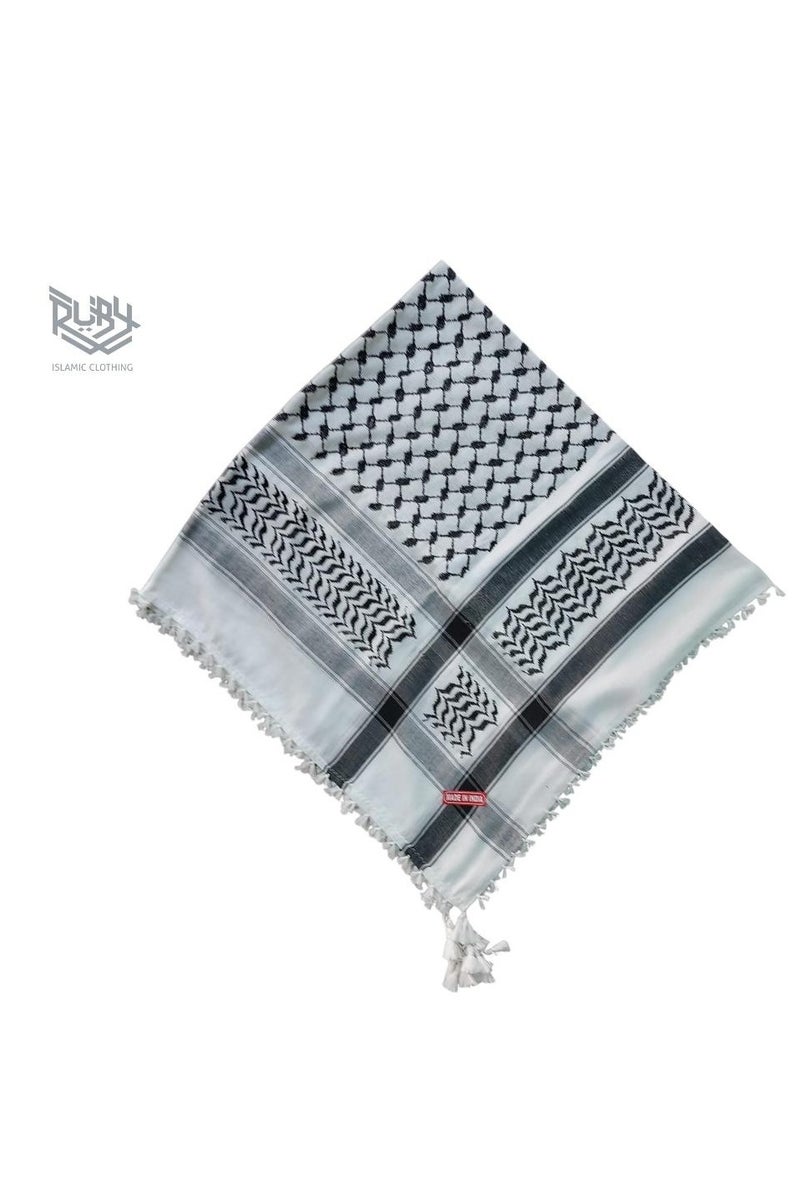 روبي للملابس الإسلامية شاح قام شماغ كوفية تقليدي للرجال | غطاء رأس ولف وجه في صحراء الشرق الأوسط | إكسسوار ثقافي عربي – متعدد الاستخدامات وخفيف الوزن (أبيض وأسود) - Image 2