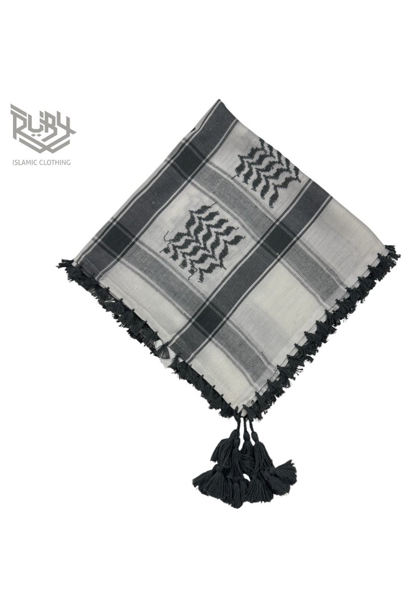 روبي للملابس الإسلامية شاح قام شماغ كوفية تقليدي للرجال | غطاء رأس ولف وجه في صحراء الشرق الأوسط | إكسسوار ثقافي عربي – متعدد الاستخدامات وخفيف الوزن (أبيض وأسود) - Image 3