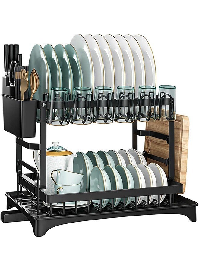 Beauenty Kitchen 2 Layers Storage Rack Dish Drying Rack Tableware Drainer Shelf Plate Dish Rack with Drain Tray Sink Organizer black - Image 1