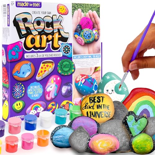 Made By Me Rock Art Kit Rock Painting Arts and Crafts Kit Includes 3 Pounds of Rocks and 12 Paints Great Summer Activity or Birthday Party Fun Perfect Outside Craft Idea for Kids Ages 6 7 8 9 - Image 1
