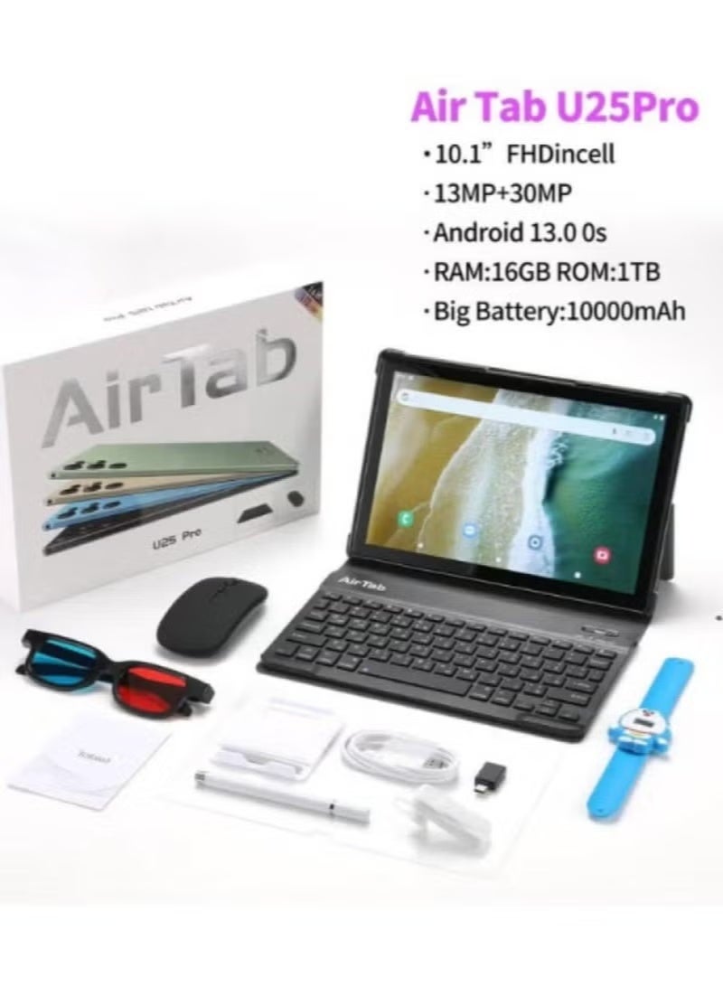 AirTab U25 Pro Android 15 Tablet with Arabic Keyboard, 10.1-Inch FHD Display, 16GB RAM, 1TB Storage, 10000mAh Battery – Dual SIM, Wi-Fi, Bluetooth – Ideal for Study, Business & Entertainment – Blue - Image 1