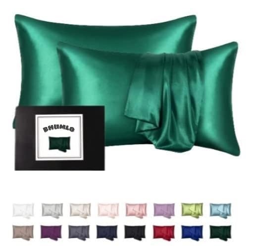 BHUMLO Satin Silk Pillow Covers for Hair | Satin Pillow Covers for Hair and Skin 2Pack | Silk Pillow Case (Green) - Image 2