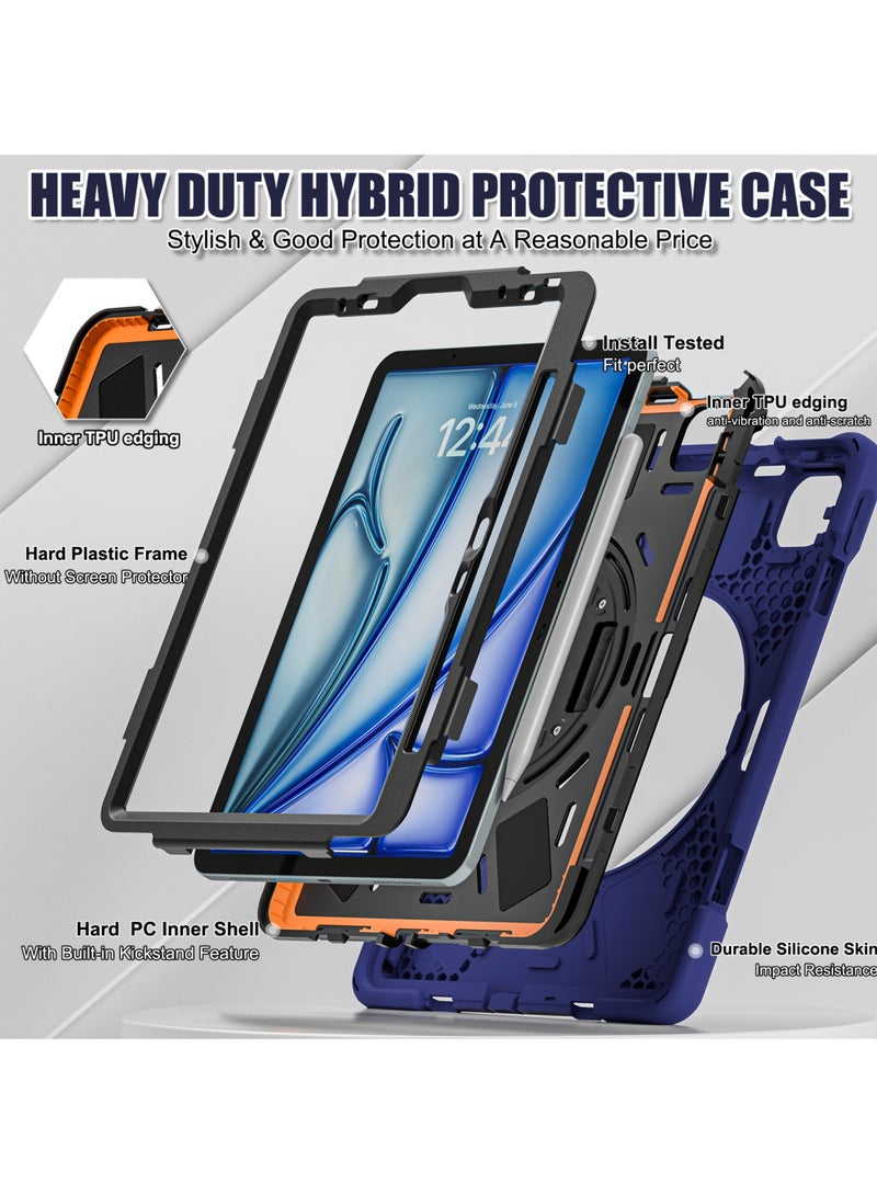 روك بو جراب لجهاز iPad Air 11 بوصة (M3/M2) 2025/2024، iPad Air 5 10.9 بوصة (2022)/Air 4 10.9 بوصة (2020) وiPad Pro 11 بوصة (2022/2021/2020/2018) مصنوع من السيليكون عالي التحمل عالي الجودة مع حامل قلم رصاص وحامل دوار 360 درجة لجهاز Air 11 بوصة/Pro 11 بوصة (2022-2018)/Air 10.9 بوصة - Image 3