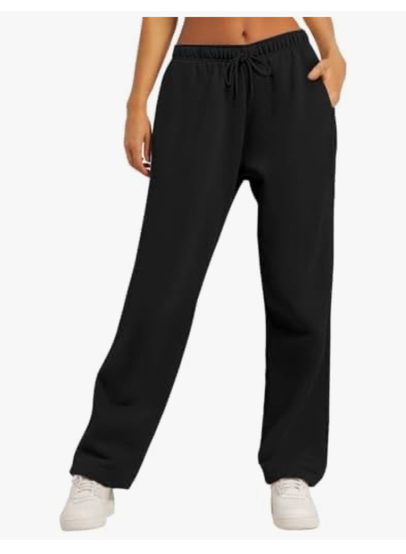 AUTOMET Women’s Fleece Lined Sweatpants, Wide Straight Leg Pants - Image 1