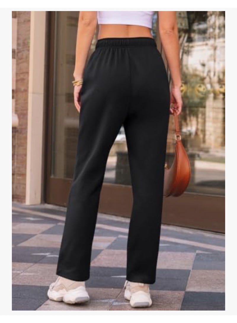 AUTOMET Women’s Fleece Lined Sweatpants, Wide Straight Leg Pants - Image 4