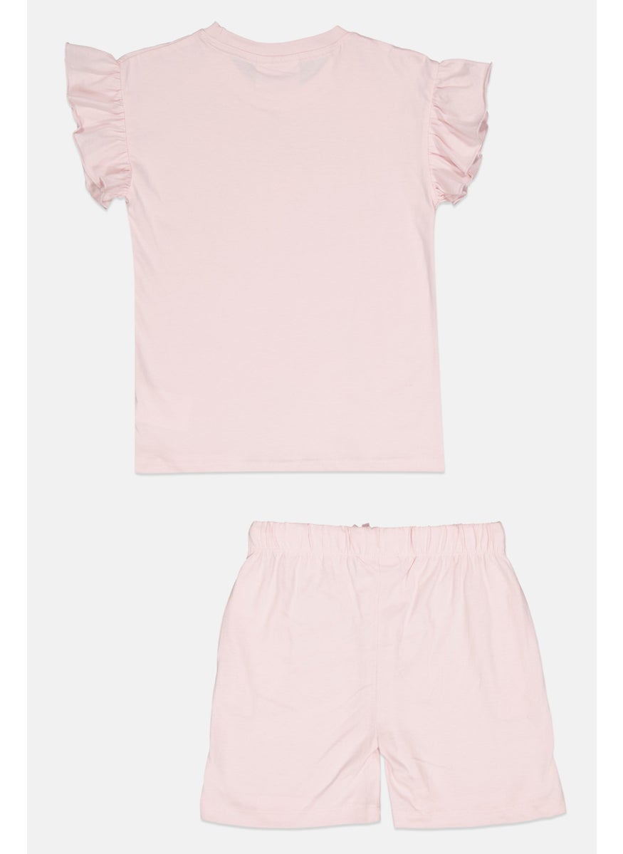 Harry Potter Kids Girl 2 Pcs Crew Neck Short Sleeves Rhinestone Top And Short Set, Pink  - Image 2
