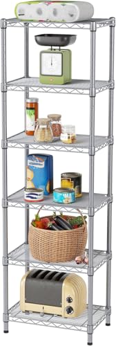 SINGAYE 6 Tier Shelf Wire Shelving Adjustable Storage Shelves Rack Standing Units for Kitchen Closet Laundry Bathroom Organizers Metal Pantry Narrow Mesh Gaps 10" D x 16" W x 60" H Gray - Image 1
