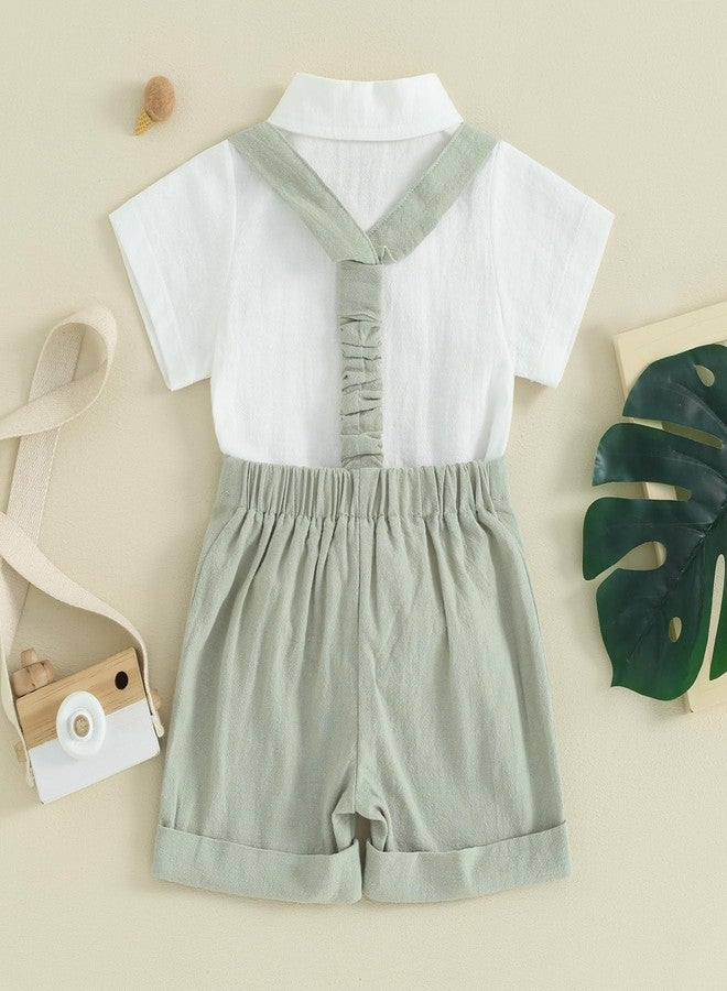 Gureui Infant Baby Boy Gentleman Outfit Summer Romper Onesie Suspender Shorts Overalls Newborn Dress Clothes (A Green Bowtie, 6-12 Months) - Image 5