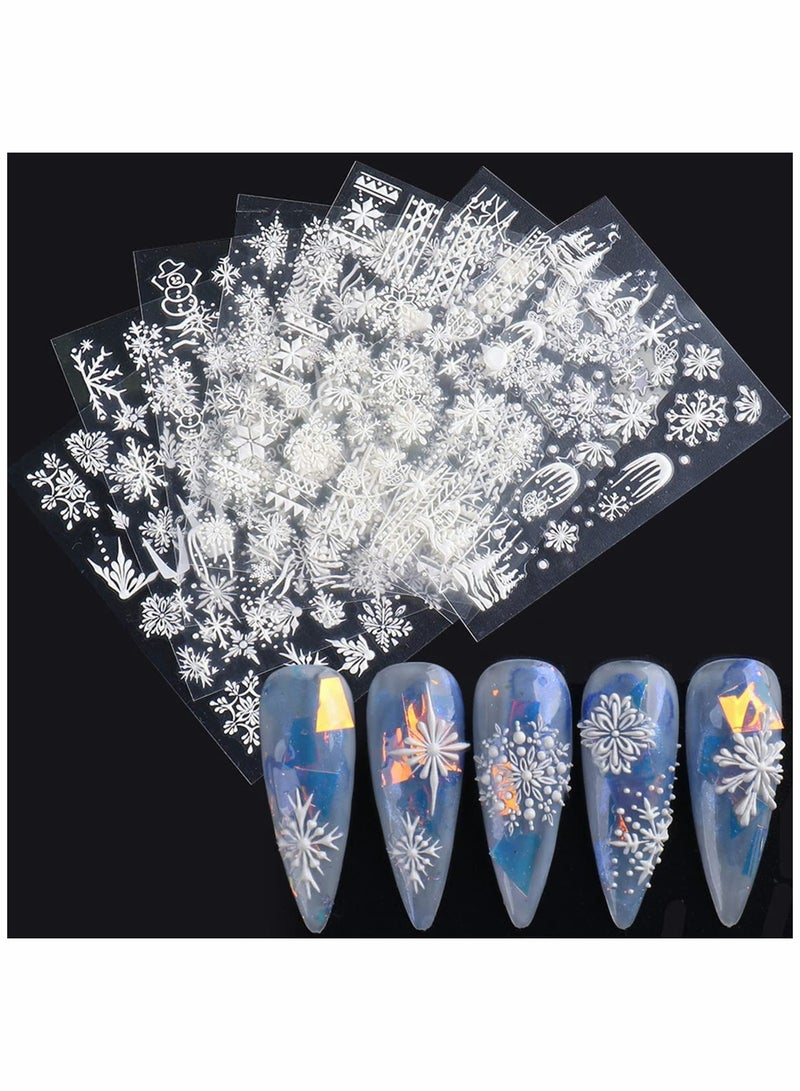 5D Snowflake Nail Art Stickers Self Adhesive Winter Design Lattice Elk Acrylic Nails 8 Sheets - Image 1