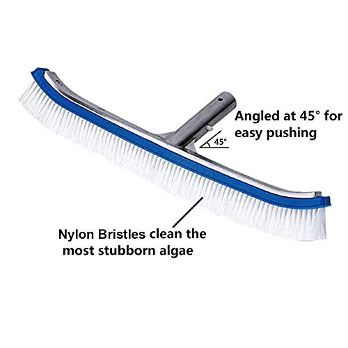 Lalapool Swimming Pool Wall & Tile Brush,18" Heavy Duty Vinyl Polished Aluminum Back Cleaning Brush Head Designed for Cleans Walls, Tiles & Floors, Nylon Bristles Brush Head with EZ Clips (Pole not Included) - Image 2