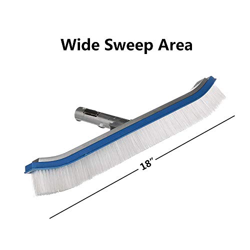 Lalapool Swimming Pool Wall & Tile Brush,18" Heavy Duty Vinyl Polished Aluminum Back Cleaning Brush Head Designed for Cleans Walls, Tiles & Floors, Nylon Bristles Brush Head with EZ Clips (Pole not Included) - Image 3