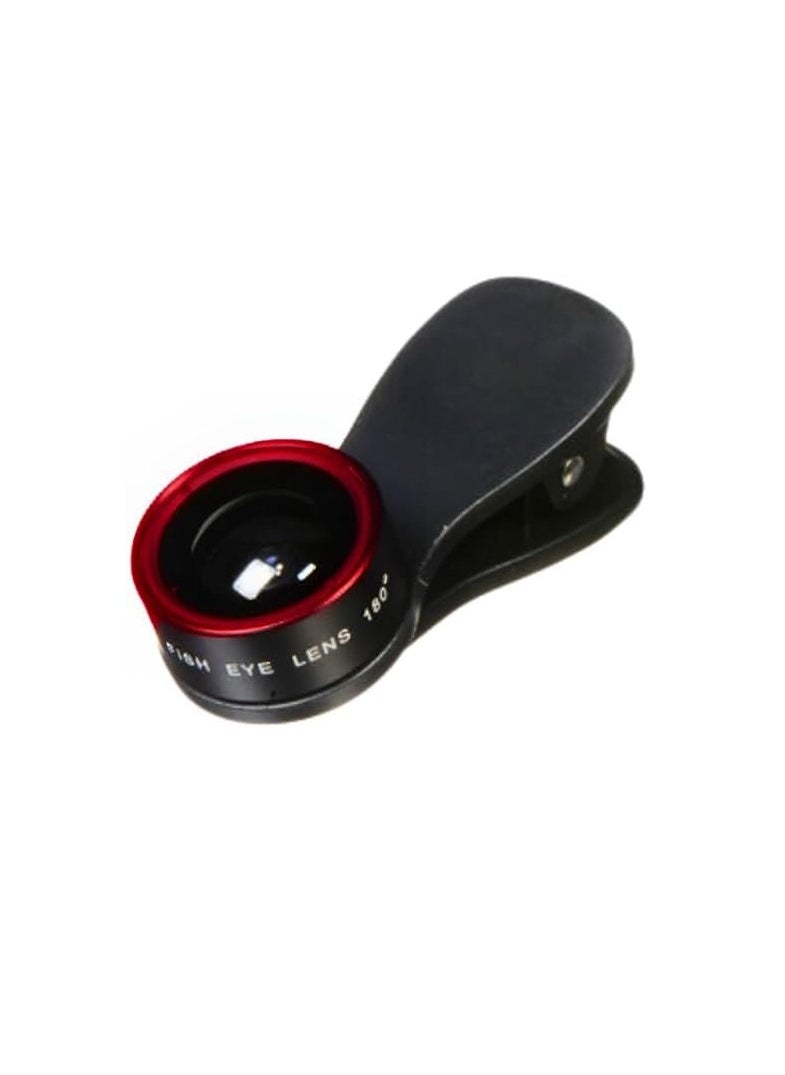 Generic - 3 in 1 Mobile Phone Camera Lens Kit Wide Angle Macro Fisheye Lens Portable Clip Design Photography for Smartphone Camera Travel Portrait Landscape (Black Red) - Image 1