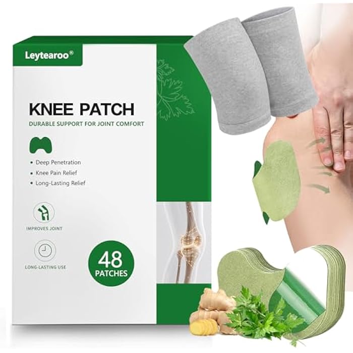 Herbal Knee Patches, 48PCS Natural Wormwood Ginger Heat Patches and Knee Sleeves for Knee, Back, Neck, Shoulder - Image 1