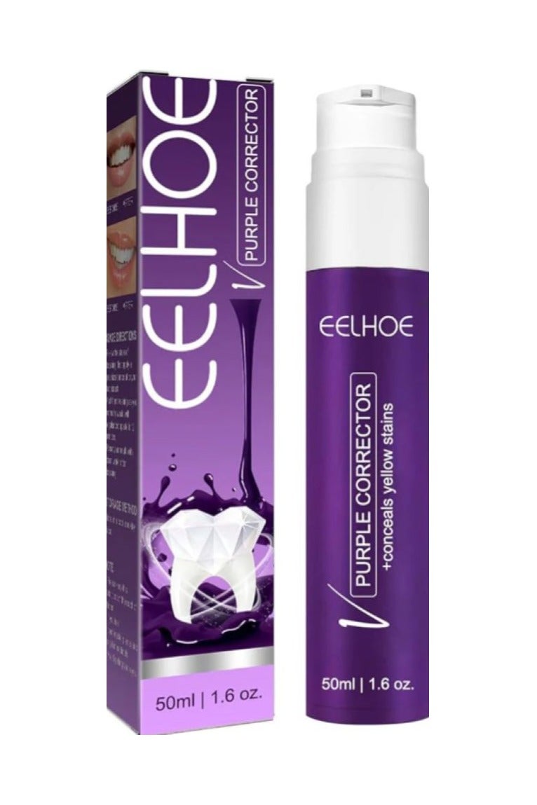 EELHOE 50ml Purple Color Corrector Toothpaste – Instant Teeth Whitening, Neutralizes Yellow Stains, Advanced Daily Teeth Cleaning Formula - Image 1