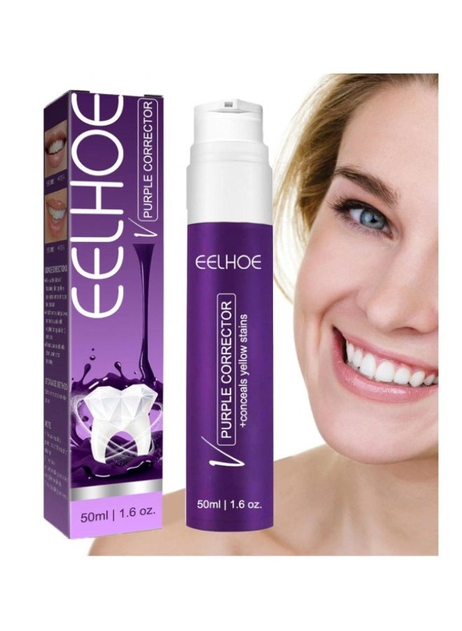 EELHOE 50ml Purple Color Corrector Toothpaste – Instant Teeth Whitening, Neutralizes Yellow Stains, Advanced Daily Teeth Cleaning Formula - Image 2
