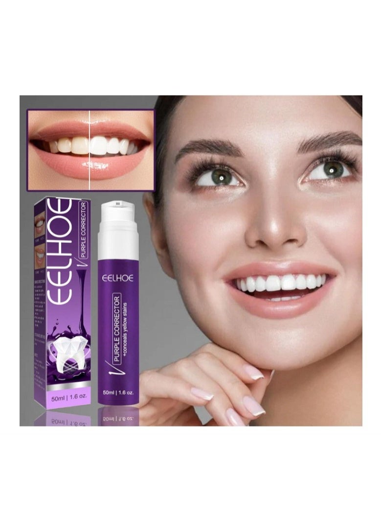 EELHOE 50ml Purple Color Corrector Toothpaste – Instant Teeth Whitening, Neutralizes Yellow Stains, Advanced Daily Teeth Cleaning Formula - Image 4