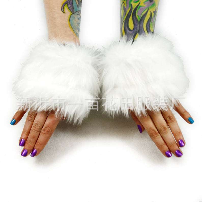 Christmas Performance Fluffy Sleeve Cuffs Set White long hair bracelet 
