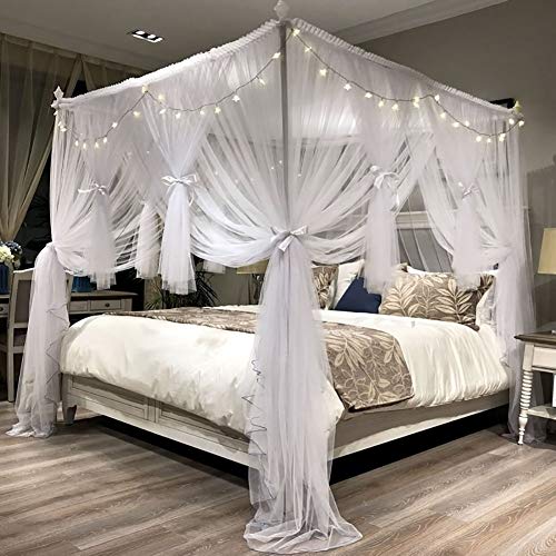 DIVAYANSHI 4 Corners Post Canopy Bed Curtain - Royal Luxurious Cozy Drape Netting - 3 Opening Mosquito Net - Cute Princess Bedroom Decoration Accessories (86" W*78" L*82" H/(Suggested for King)) - Image 4