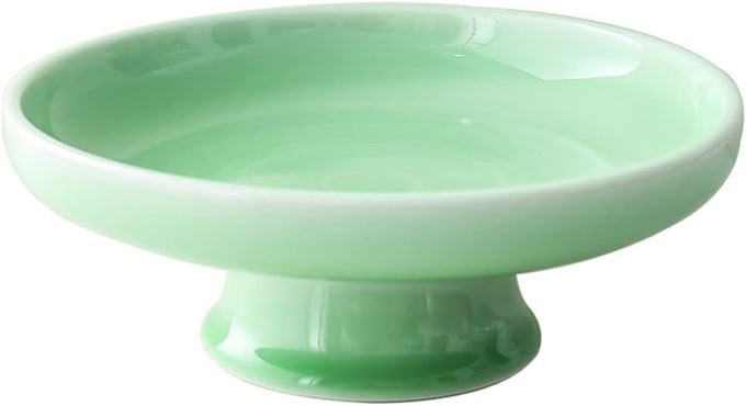 Ceramic Footed Bowl Round Pedestal Bowl Decorative Fruit Bowl Serving Dish Dessert Display Tray Trifle Cups Snacks Nuts Plate for Kitchen Counter Centerpiece Table Decor Green 10inch