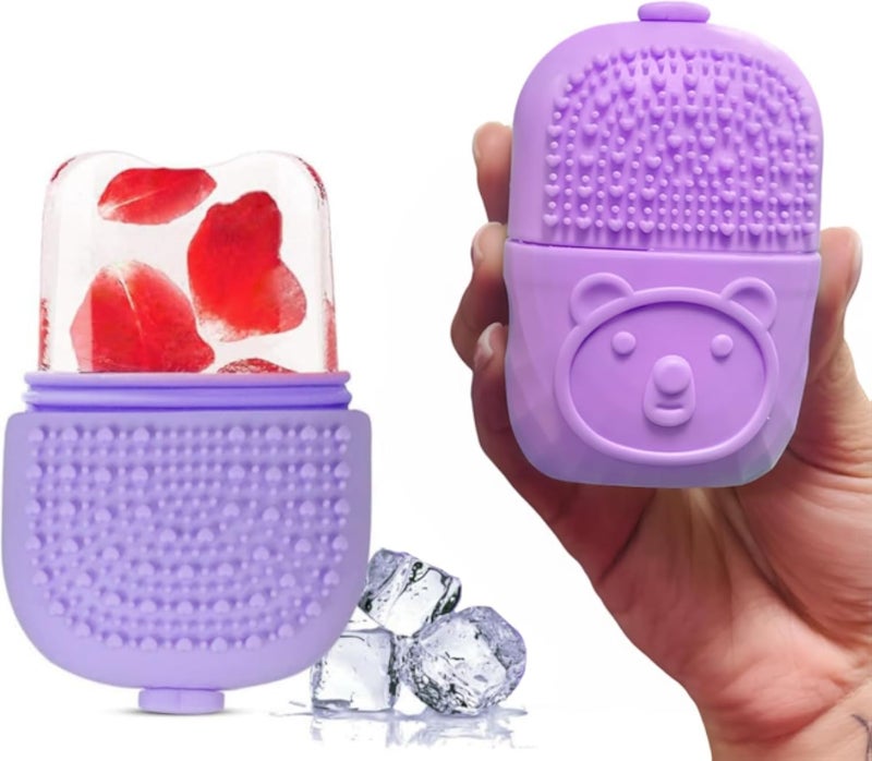 مدلك الوجه Plan A Ice Roller 3 في 1 قابل لإعادة الاستخدام، أداة لشد وتوحيد لون البشرة مع فرشاة لتنظيف البشرة وفرش المكياج، وإزالة انتفاخات العين والتجاعيد، وإضافة توهج صحي (بنفسجي)