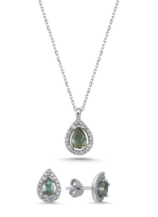 EMNON - 925 Silver, Teardrop Sultanite CZ Halo Solitaire Set Rhodium Plated 100% Precious Metal Gift for Women- Emnon69SE - Image 1