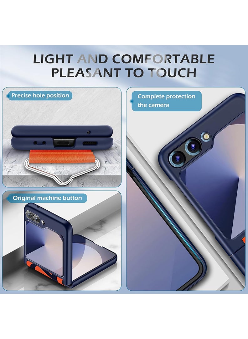 Theodor Samsung Galaxy Z Flip 6 Silicone Strap Cover, Protective Phone Case with Finger Grip, Matte Finish, Soft Surface, Navy Blue - Image 2