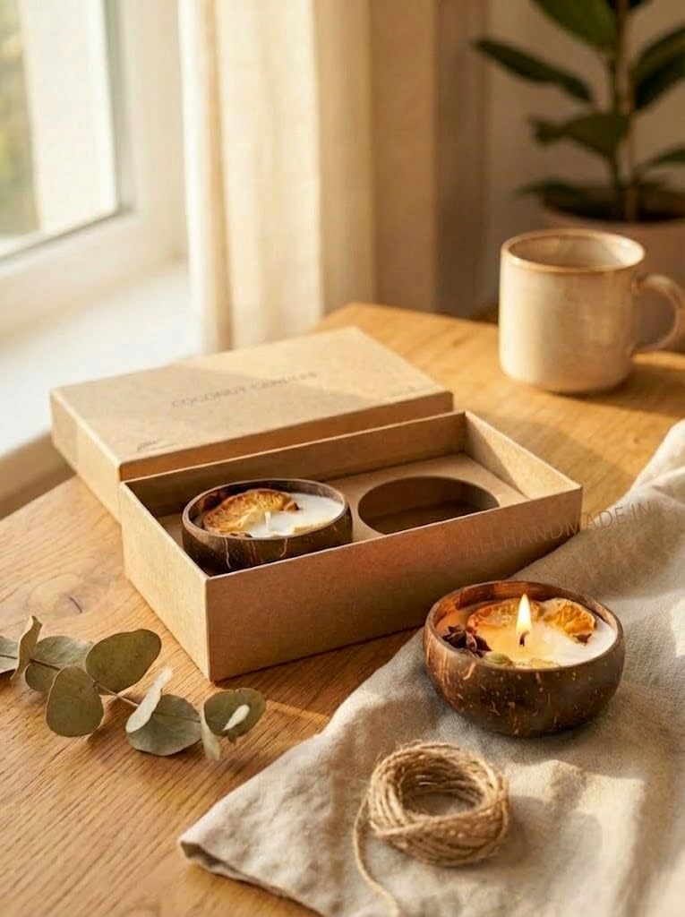 SINCE 7 STORE Coconut Shell Scented Candles | Sustainable Eco Friendly Soy Wax Candle Set | Handcrafted Natural Aroma Candles for Home Décor & Gifting | Reusable Coconut Bowl | Vegan & Zero Waste Gift Idea - Image 2
